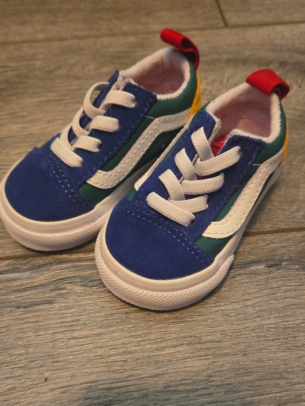 Vans Kids Blue Green White Red Accent Skate Sneakers